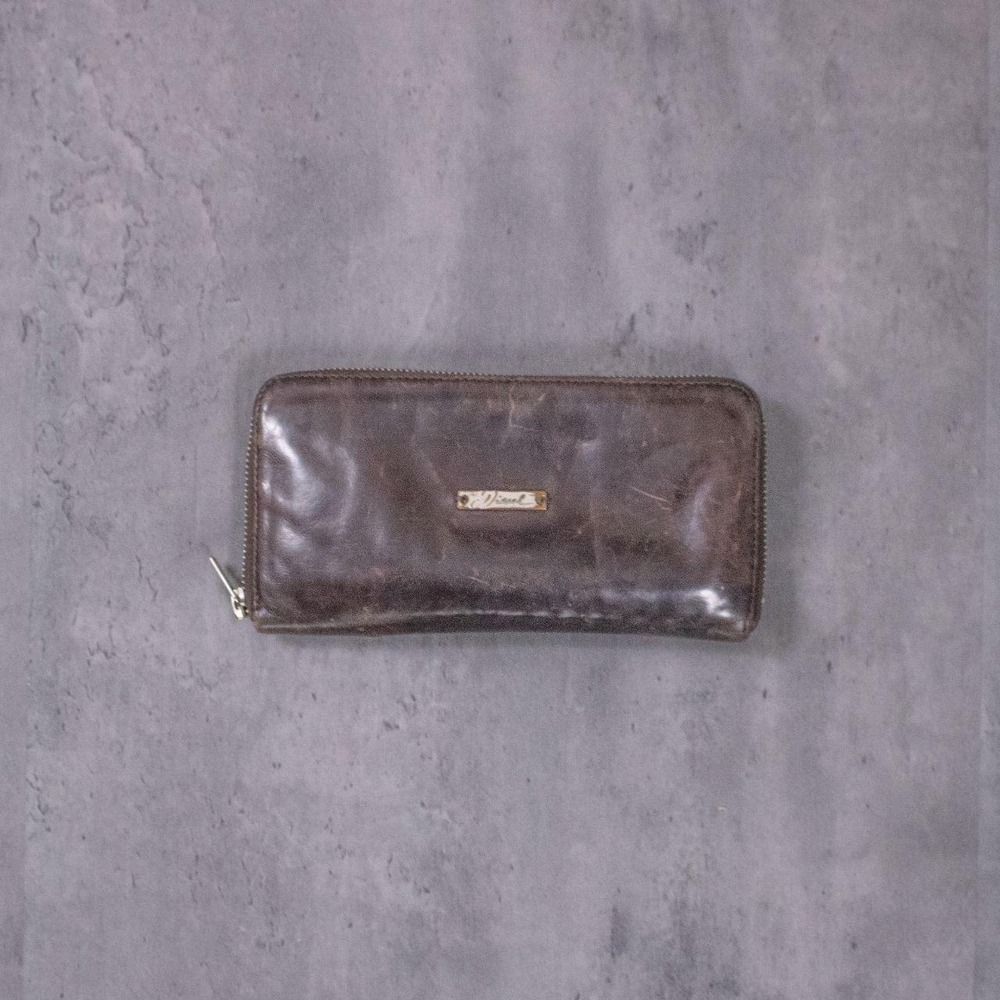 Vintage VTG 1990's 90's Diesel Leather Brown Clutch Zipper Bag